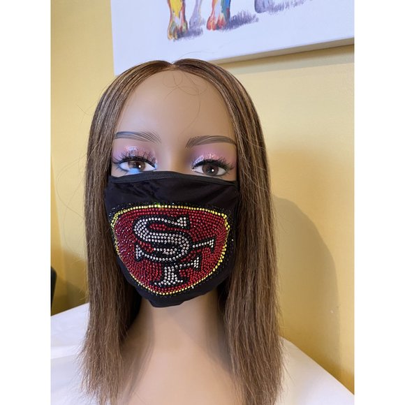 San Francisco 49ers Bling Rhinestone Face Mask Front Logo - Picture 4 of 10